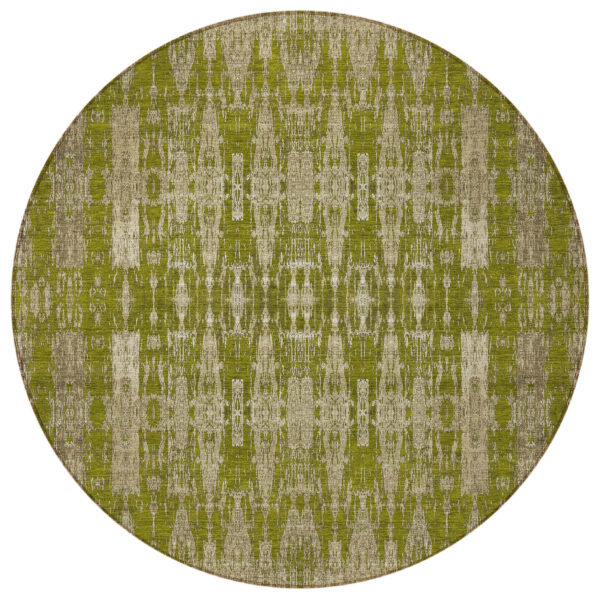8' Olive Green Taupe And Beige Round Moroccan Washable Indoor Outdoor Area Rug