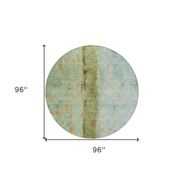 8' Green Olive Green And Blue Round Abstract Washable Indoor Outdoor Area Rug