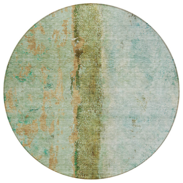 8' Green Olive Green And Blue Round Abstract Washable Indoor Outdoor Area Rug