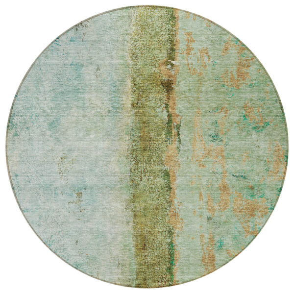 8' Green Olive Green And Blue Round Abstract Washable Indoor Outdoor Area Rug