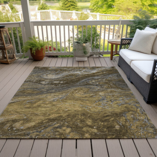 10' X 14' Brown Taupe And Chocolate Abstract Washable Indoor Outdoor Area Rug
