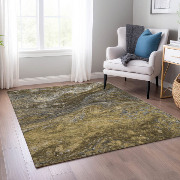 10' X 14' Brown Taupe And Chocolate Abstract Washable Indoor Outdoor Area Rug