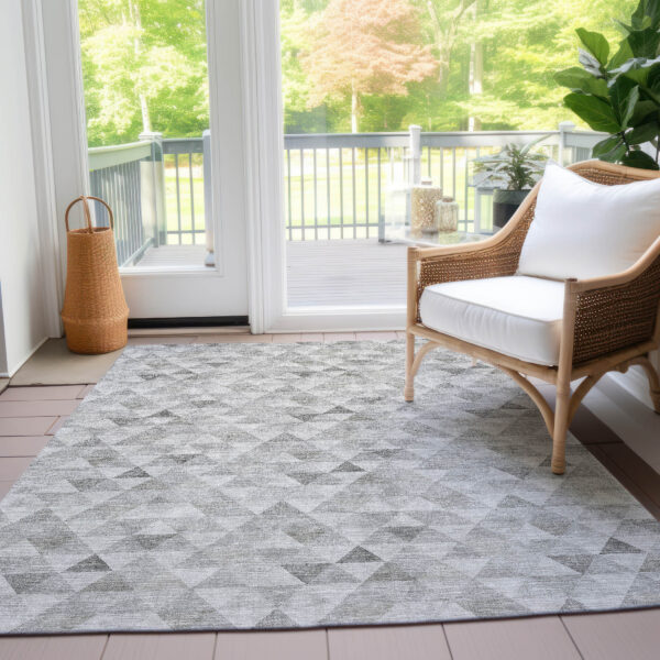 8' X 10' Silver Beige And Taupe Geometric Washable Indoor Outdoor Area Rug