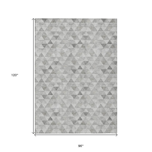 8' X 10' Silver Beige And Taupe Geometric Washable Indoor Outdoor Area Rug
