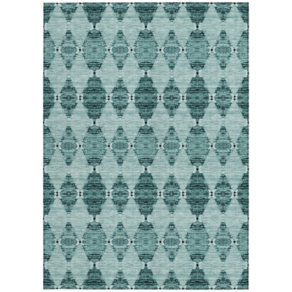 3' X 5' Teal Blue Aqua And Charcoal Moroccan Washable Indoor Outdoor Area Rug