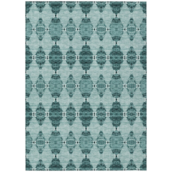 3' X 5' Teal Blue Aqua And Charcoal Moroccan Washable Indoor Outdoor Area Rug