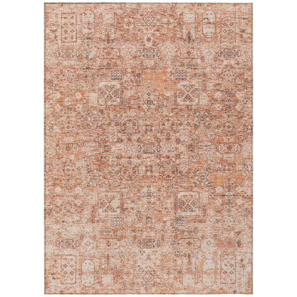 8' X 10' Salmon Orange And Gray Floral Washable Indoor Outdoor Area Rug