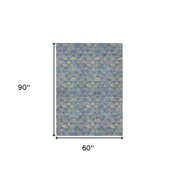 5' X 8' Sky Blue And Gray Geometric Washable Indoor Outdoor Area Rug