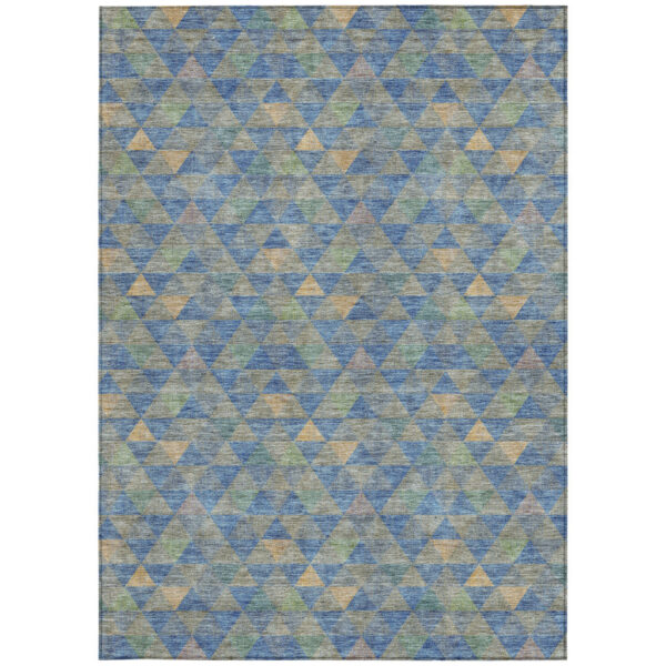 5' X 8' Sky Blue And Gray Geometric Washable Indoor Outdoor Area Rug