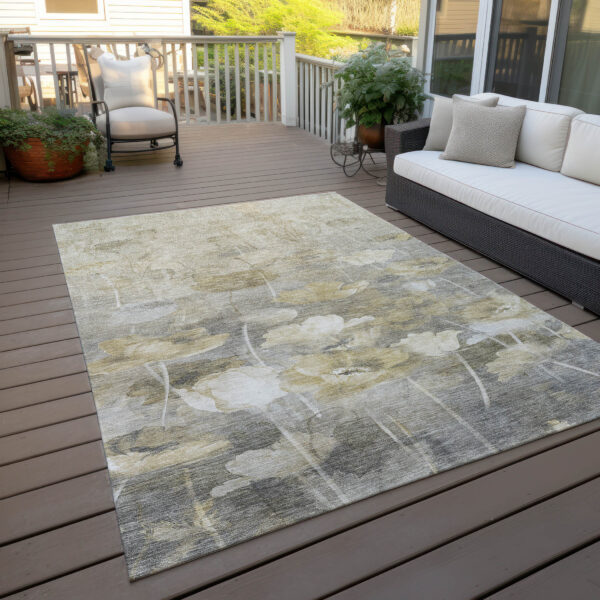 10' X 14' Beige Taupe And Wheat Floral Washable Indoor Outdoor Area Rug