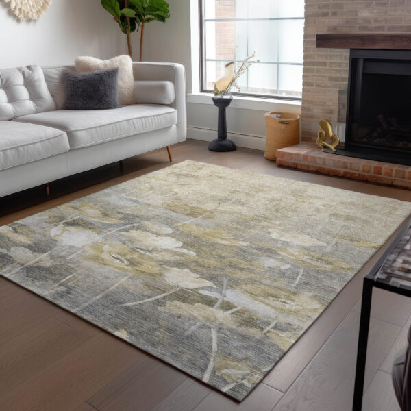 10' X 14' Beige Taupe And Wheat Floral Washable Indoor Outdoor Area Rug