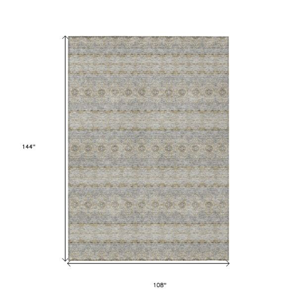 9' X 12' Silver Gray And Gold Floral Medallion Washable Indoor Outdoor Area Rug