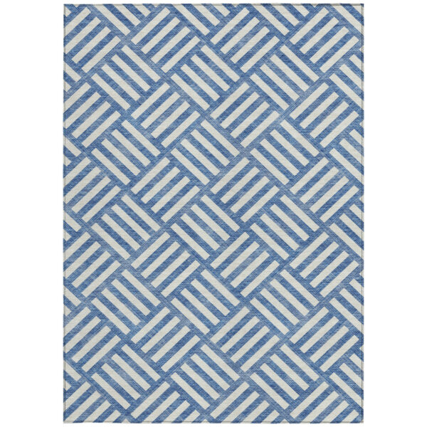 9' X 12' Blue And Ivory Geometric Washable Indoor Outdoor Area Rug