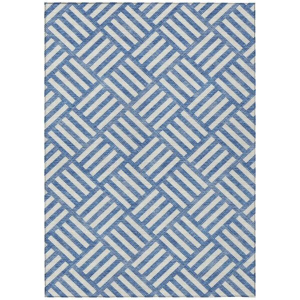 9' X 12' Blue And Ivory Geometric Washable Indoor Outdoor Area Rug