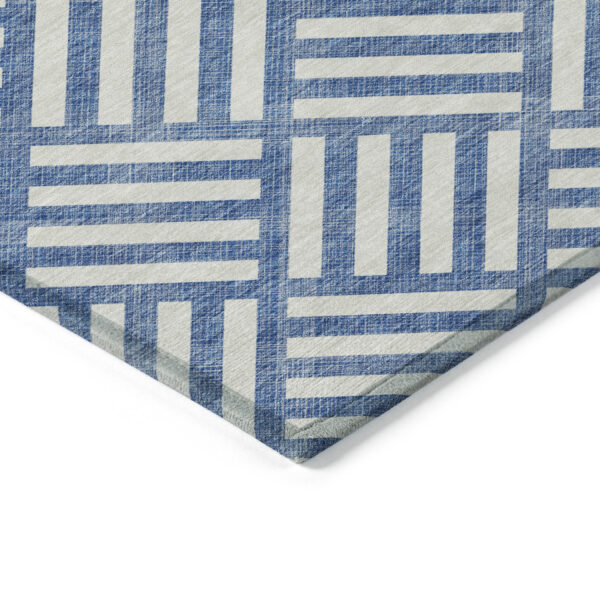 9' X 12' Blue And Ivory Geometric Washable Indoor Outdoor Area Rug