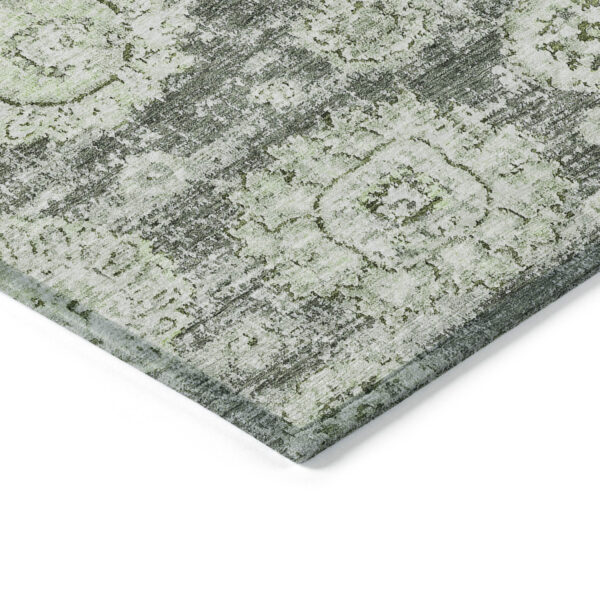 5' X 8' Artichoke Green And Olive Green Floral Washable Indoor Outdoor Area Rug