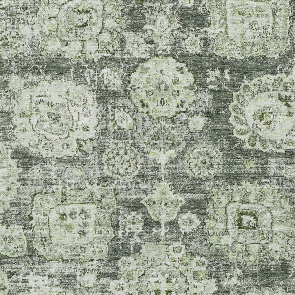 5' X 8' Artichoke Green And Olive Green Floral Washable Indoor Outdoor Area Rug