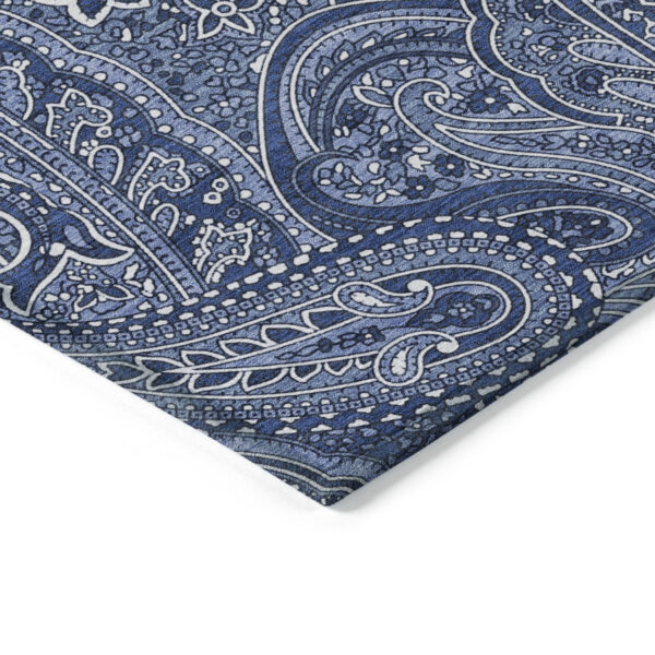 8' X 10' Navy Blue And Sky Blue Paisley Washable Indoor Outdoor Area Rug