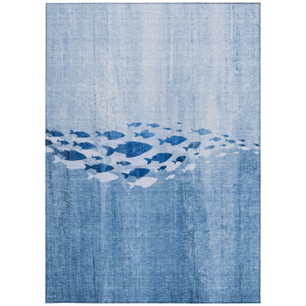 3' X 5' Sky Blue And Navy Blue Nautical Washable Indoor Outdoor Area Rug