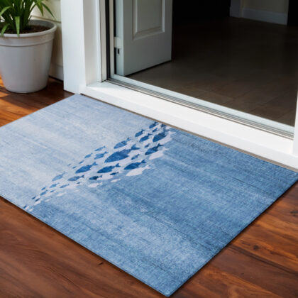 3' X 5' Sky Blue And Navy Blue Nautical Washable Indoor Outdoor Area Rug
