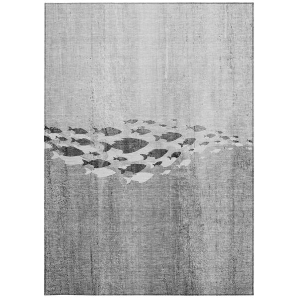 3' X 5' Gray Silver And Charcoal Nautical Washable Indoor Outdoor Area Rug