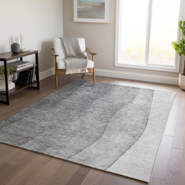 5' X 8' Gray Silver And Charcoal Ombre Washable Indoor Outdoor Area Rug