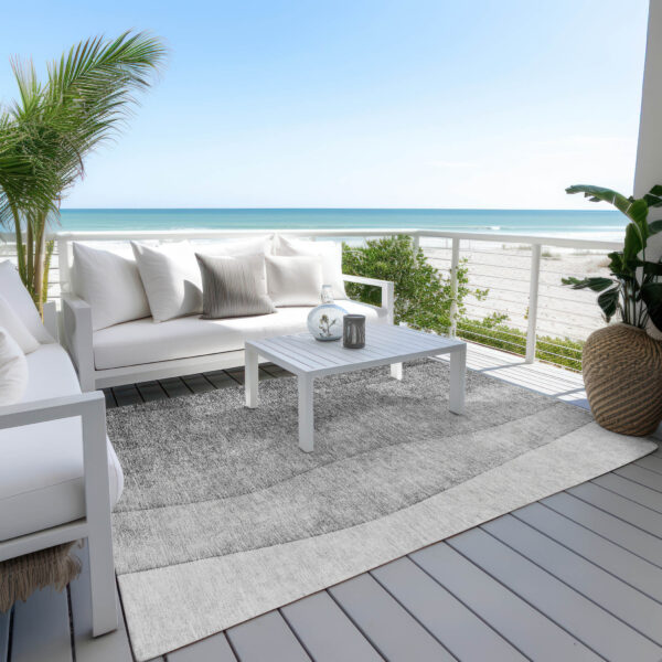 5' X 8' Gray Silver And Charcoal Ombre Washable Indoor Outdoor Area Rug