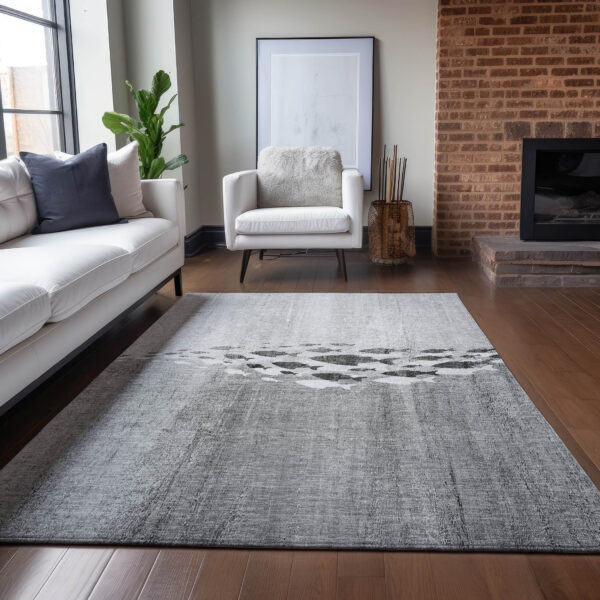 3' X 5' Gray Silver And Charcoal Nautical Washable Indoor Outdoor Area Rug
