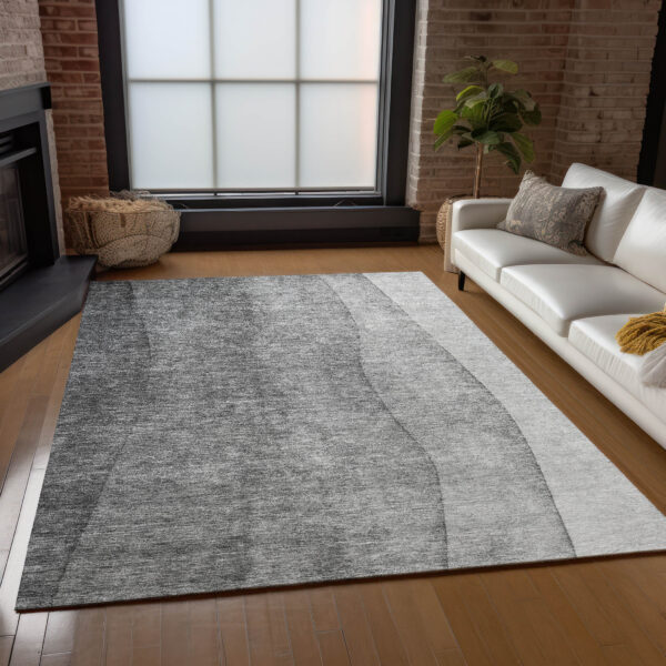 5' X 8' Gray Silver And Charcoal Ombre Washable Indoor Outdoor Area Rug