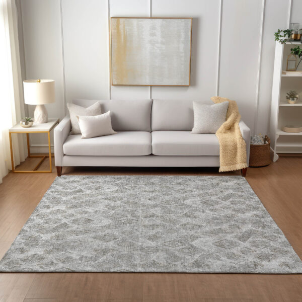 10' X 14' Silver Gray And Pewter Geometric Washable Indoor Outdoor Area Rug