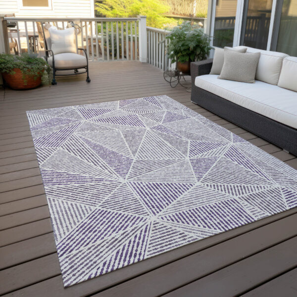 10' X 14' Purple Lilac And Silver Geometric Washable Indoor Outdoor Area Rug