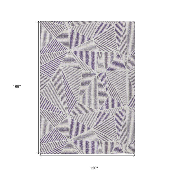 10' X 14' Purple Lilac And Silver Geometric Washable Indoor Outdoor Area Rug