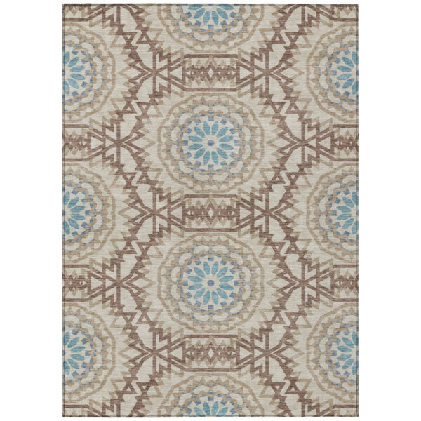 8' X 10' Khaki Brown And Taupe Floral Medallion Washable Indoor Outdoor Area Rug
