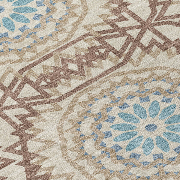 8' X 10' Khaki Brown And Taupe Floral Medallion Washable Indoor Outdoor Area Rug