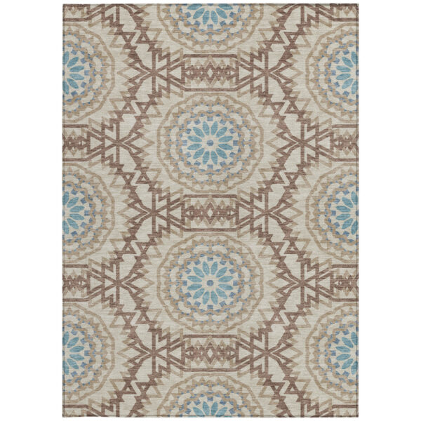 8' X 10' Khaki Brown And Taupe Floral Medallion Washable Indoor Outdoor Area Rug