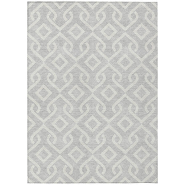 9' X 12' Silver And Ivory Geometric Washable Indoor Outdoor Area Rug