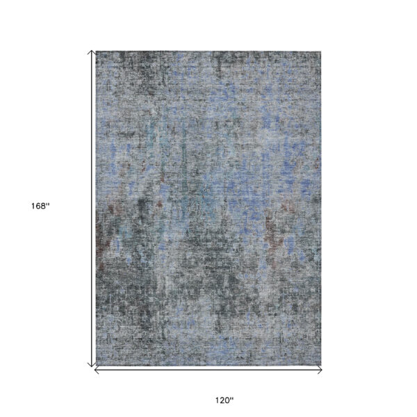 10' X 14' Gray Charcoal And Blue Abstract Washable Indoor Outdoor Area Rug