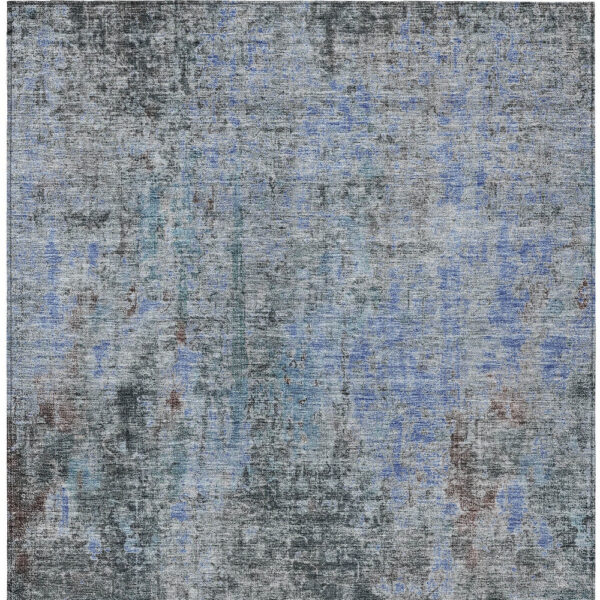 10' X 14' Gray Charcoal And Blue Abstract Washable Indoor Outdoor Area Rug