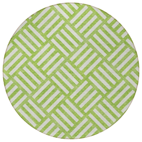 8' Lime Green And Ivory Round Geometric Washable Indoor Outdoor Area Rug