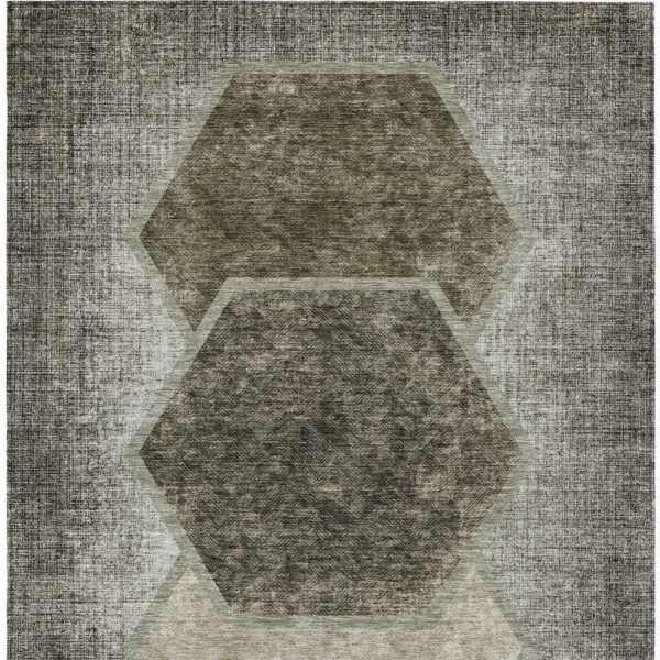 5' X 8' Taupe Beige And Chocolate Geometric Washable Indoor Outdoor Area Rug