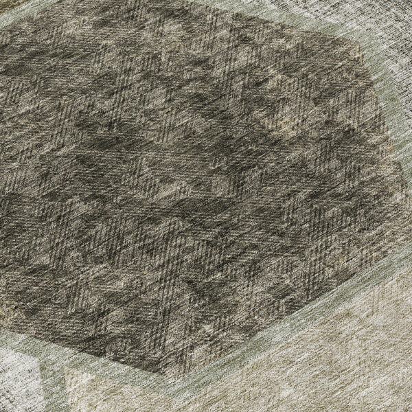 5' X 8' Taupe Beige And Chocolate Geometric Washable Indoor Outdoor Area Rug