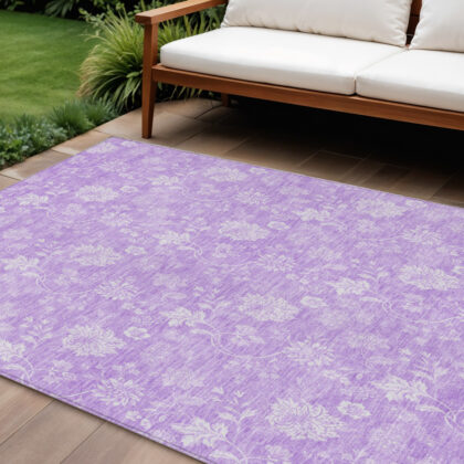 10' X 14' Lavender And Lilac Floral Washable Indoor Outdoor Area Rug