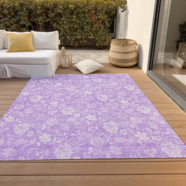 10' X 14' Lavender And Lilac Floral Washable Indoor Outdoor Area Rug