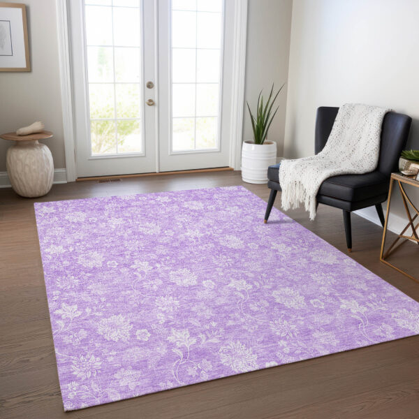 10' X 14' Lavender And Lilac Floral Washable Indoor Outdoor Area Rug