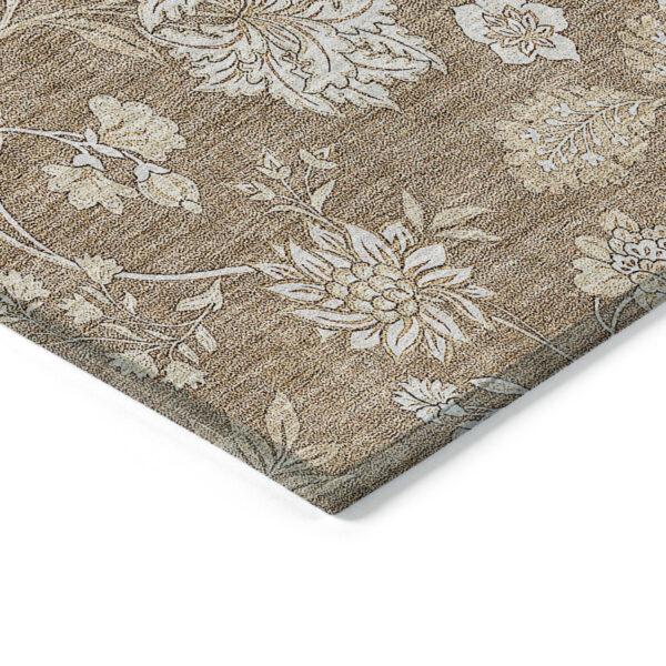 9' X 12' Copper And Beige Floral Washable Indoor Outdoor Area Rug