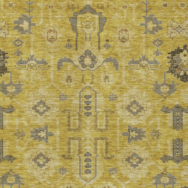 8' X 10' Gold Wheat And Gray Oriental Washable Indoor Outdoor Area Rug