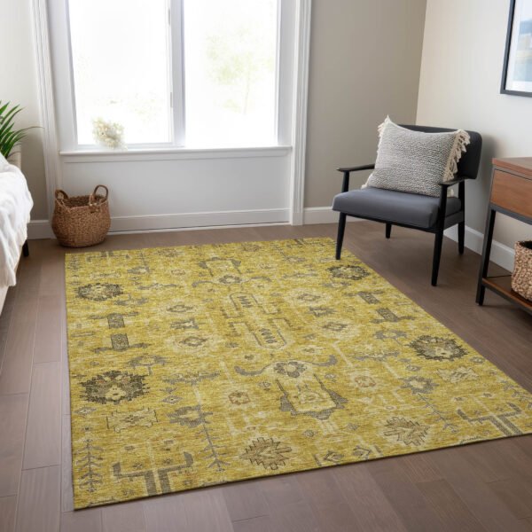 8' X 10' Gold Wheat And Gray Oriental Washable Indoor Outdoor Area Rug