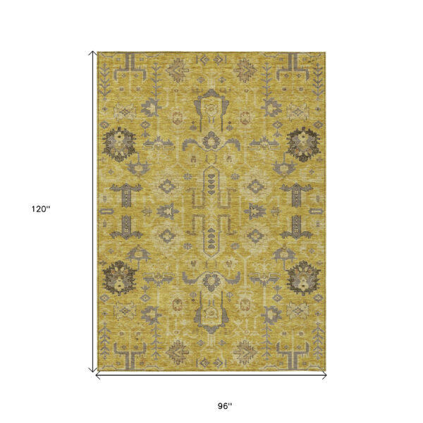 8' X 10' Gold Wheat And Gray Oriental Washable Indoor Outdoor Area Rug