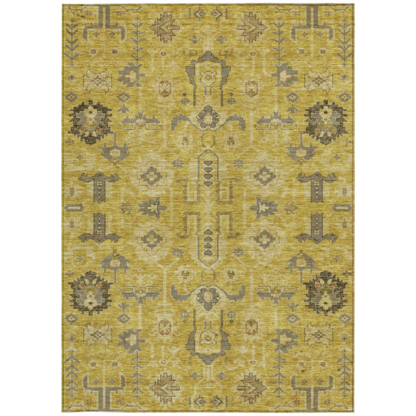 8' X 10' Gold Wheat And Gray Oriental Washable Indoor Outdoor Area Rug