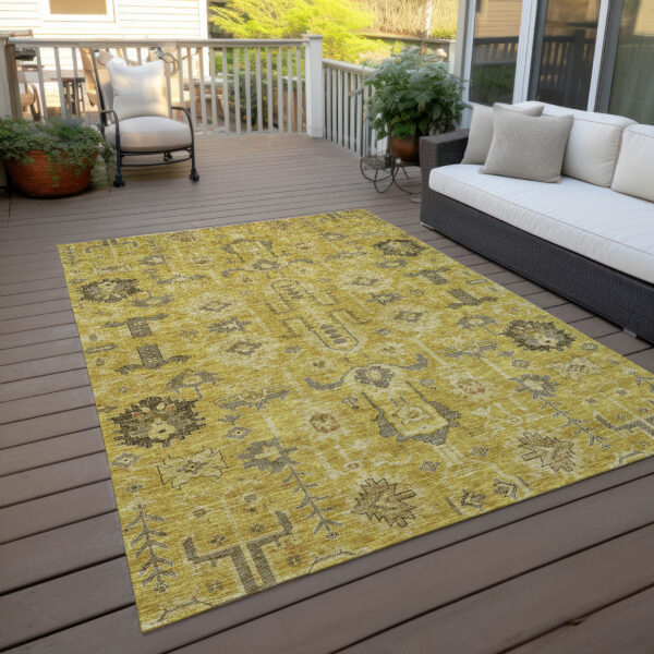 8' X 10' Gold Wheat And Gray Oriental Washable Indoor Outdoor Area Rug